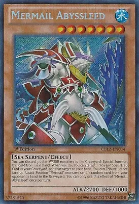 Yugioh! LP Mermail Abyssleed - CBLZ-EN034 - Secret Rare - Unlimited Edition Ligh • $2.44