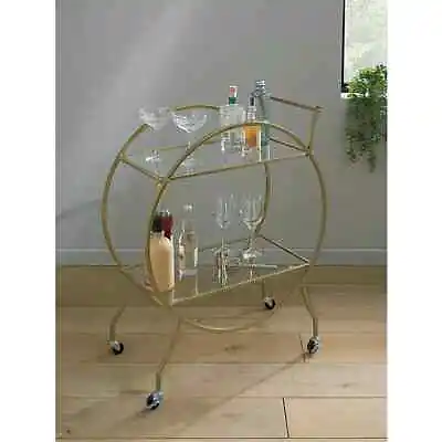 £69.49 • Buy New Large Round Drinks Trolley 2 Tier Antique Gold Brand New Art Deco Style
