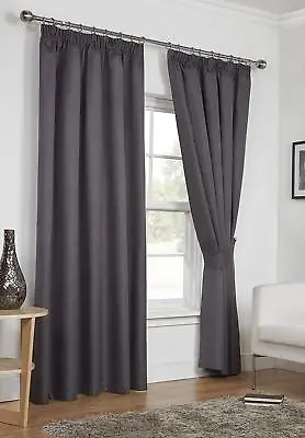 DARK GREY 66 X 72 READY MADE PENCIL PLEAT LIGHT REDUCING CURTAINS THERMAL • £40.99