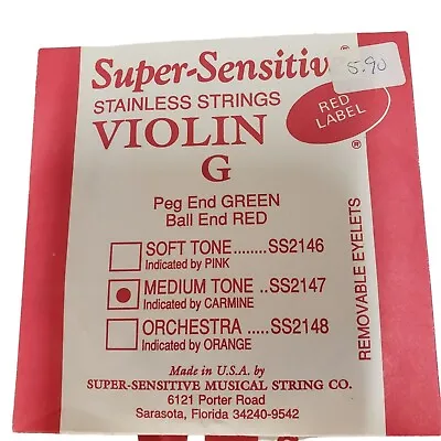 Super Sensitive Red Label Violin Strings 1/2 3/4 & 4/4 Sizes 4 Strings E E D G • $15