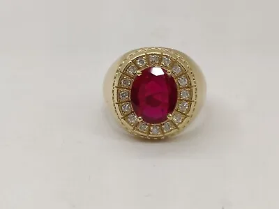 2.40 Ct Oval Cut Real Ruby & Diamond Men's Ring 14K Real Yellow Gold • $1364.99