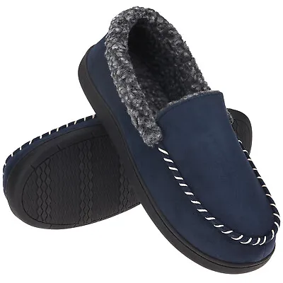 Mens Sherpa Moccasin Warm Slippers Memory Foam Wool Fleece House Outdoor Shoes • $23.99