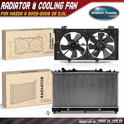 Aluminum Radiator & Dual Cooling Fan Assembly Kit For Mazda 6 2003-2008 V6 3.0L • $168.99