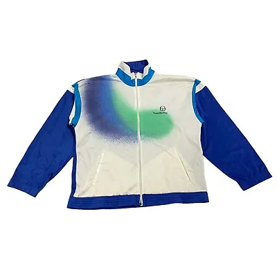 Sergio Tacchini Tennis Track Jacket | Vintage 90s Designer Sportswear White Blue • $62.17