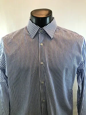 Hugo Boss Sharp Fit Dress Shirt - White/Blue Stripes - L - 16  36/37 • $16.99