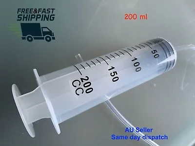 200ml Syringe Plastic Reusable Large For Measuring Hydroponics+65cm Handy Tube • $17.99