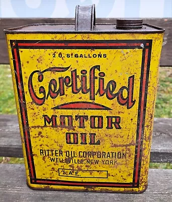 Vintage Certified Motor Oil Ritter Oil Company Can Wellsville NY 2 Gal • $199.99