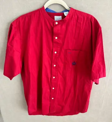 Vintage Bugle Boy M Button Shirt Front Pocket CREST Nehru Collar 100% Cotton • $29.85