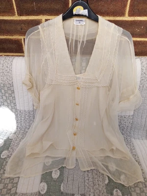 £70 • Buy Vintage Chanel Blouse And Camisole Top Cream Silk Gold Buttons Read Description 