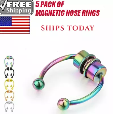 Magnetic Non-Piercing Fake Nose Rings Septum Segment Helix Club Clickers Punk US • $9.49