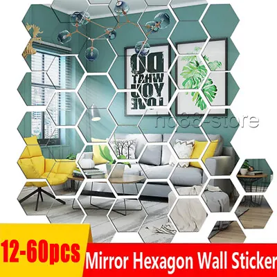 £5.45 • Buy 60X 3D Hexagon Mirror Tiles Wall Stickers Self Adhesive Decor Stick On Art Home