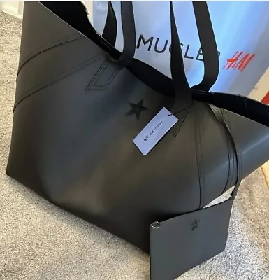 MUGLER X H&M Black LEATHER 100% Large Shopper Bag Handbag Designer GIFT Idea NEW • £274.99