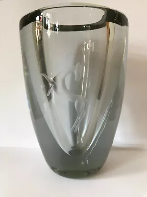 Solid Designer Glass Vase Smoke Glass SWEDEN STRÖMBERGSHYTTAN 1960S • £71.18