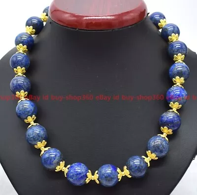 Huge AAA+ Natural 16mm Blue Lapis Lazuli Round Gemstone Beads Necklace 18  • $17.99