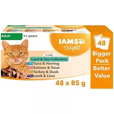 IAMS Delights Complete Wet Cat Food For Adult 1+ Cats 48 X 85 G • £18.79