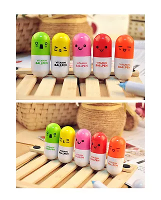 6pcs Cute Face Pill Cartoon Ball Point Pen Capsule Vitamin Ballpen Stationery AB • $2.25