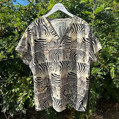 Scrub Top Medical Shirt Animal Print Safari Zebra Wildlife V Neck Pullover Women • $12.99