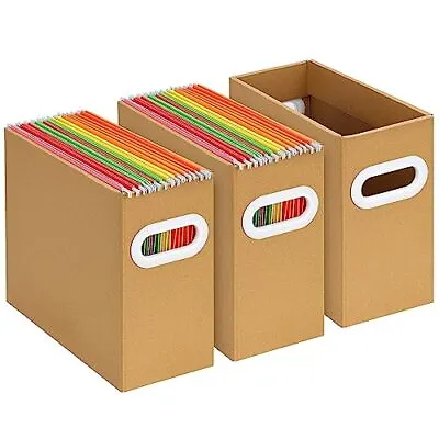 3 Pack File Organizer Brown Cardboard File Box For Letter Size Collapsible Hangi • $12.99