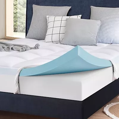 ELEMUSE King Memory Foam Mattress Topper With Fluffy Pillow Top Cover • £119.99