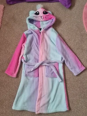 VGC Girls Rainbow Ombre Pink Cat  Hodded Dressing Gown Robe Age 9-10 Years Old • £7.50