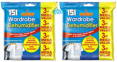 6 X Hanging Wardrobe Dehumidifier Moisture Damp Trap Mould Mildew 180g • £8.95