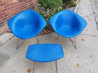 Authentic Original MCM 1960 Knoll Harry Bertoia Diamond Chairs And Bird Ottoman • $1900