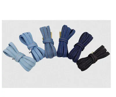 Shoe Lace Flat Retro Trendy Polyester Denim Shoe Laces With Metal Lace Tips • £5.15