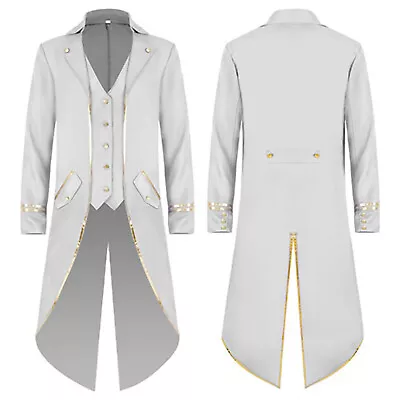 US Men's Medieval Steampunk Tailcoat Jacket Halloween Party Gothic Frock Coat • $25.64