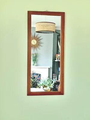 Mid Century Teak Wall Mirror Large 79x35 Cm Danish Scandi Style Retro Vintage • £94.99