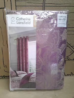 Catherine Lansfield Regal Jacquard 66x72   Eyelet Standard Width Curtains Plum • £16