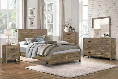 Rustic Weathered Pine Faux Wood Plank King Bed Ns Dresser Bedroom Furniture Set • $1299