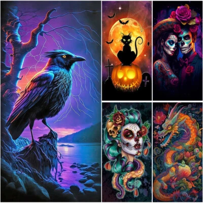 $76.98 • Buy Large DIY 5D Diamond Painting Skull Bird Cat Cross Stitch Embroidery Crafts Gift