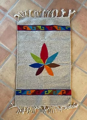 Vintage Mexican Wool Rug - Tapestry Vibrant Aloe Vera Design • $17.99