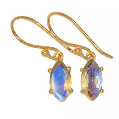 18K Gold Vermeil Natural Labradorite - Madagascar Earrings Jewelry CE27862 • $11.99