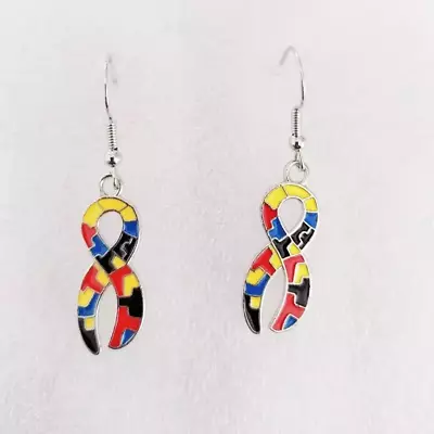 Autism Awareness Puzzle Pieces Ribbon Earrings FREE USA SHIPPING SHIPS FROM USA • $7.99