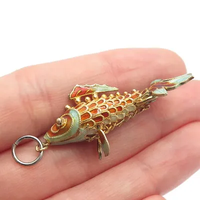 925 Sterling Silver Gold Plated Antique Enamel Chinese Koi Fish Pendant • $44.95