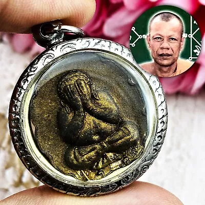 Pidta Close Eye Back Buddha Ashes 3Takrut Protect Dum Be2543 Thai Amulet 16824 • $56.27