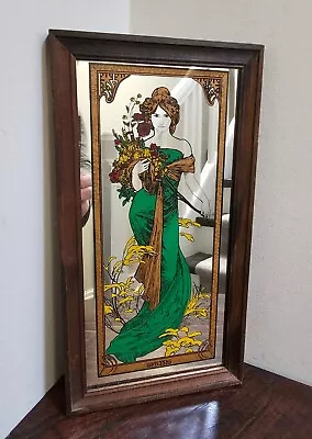 Alphonse Mucha Four Seasons Mirror Spring Wooden Frame Vintage  • £39.95