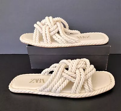 NEW ZARA Knotted Rope Detail Flat Beige Sandals - Size EUR42/US11 • $30