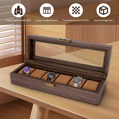 Watch Box Organizer 6 Slots Watch Display Case With Clear Lid Anti-Scratch Bldvx • $41.19