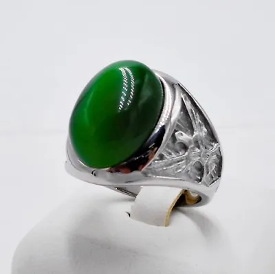Ring Men Green Emerald Cat Eye Syn Stainless Steel Silver Eagle Solitaire Size 9 • $19.99
