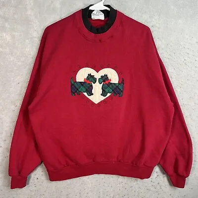 Vintage 90s Miniature Schnauzer Dog Sweater Women's XL Maroon Red Sweatshirt • $24.99