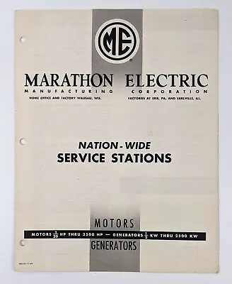 1960 Marathon Electric Motors Generators Nation Wide Service Stations Directory  • $12.50