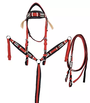 D.A. Brand COB Red Poly Bridle Set Neoprene Padding And Braided Rawhide Trim • $40