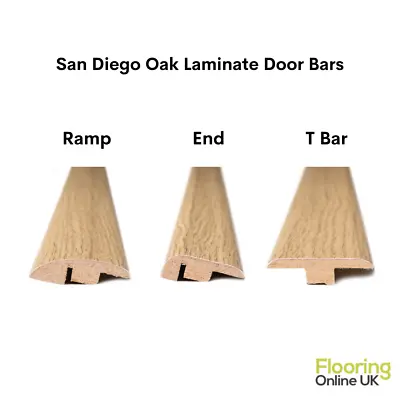 San Diego Oak MDF Laminate Door Bar Trims Ramp Profile End Edge T Bar Strips • £9.99