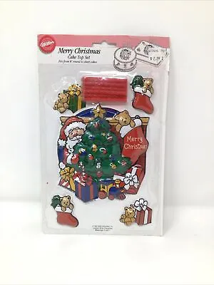 Vintage Wilton Merry Christmas Cake Top Decoration Set 8” Round Santa Tree Toys • $8.40