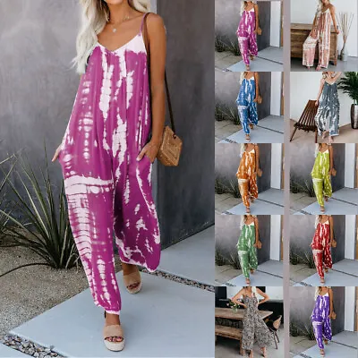 £3.99 • Buy Ladies Baggy Loose All In One Cami Romper Playsuit Tie Dye Harem Style Jumpsuit