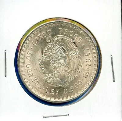 1947 Mexico 5 Peso Cuauhtémoc Silver Coin #36 BU 1947 Brilliant Uncirculated  • $62.95