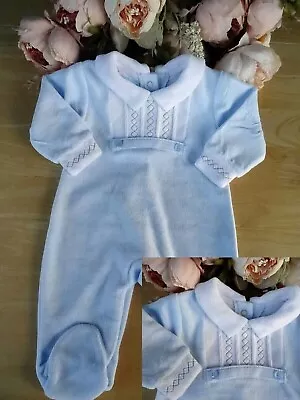 £12.95 • Buy Spanish Style Velour Baby Blue Crisscross Embroidered All In One Romper 0-3-6m