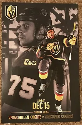 Vegas Golden Knights Ryan Reaves Vancouver Canucks 12/15/19 Poster Program NHL • $7